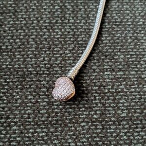 Pandora moments pave heart clasp snake chain bracelet, 6.3